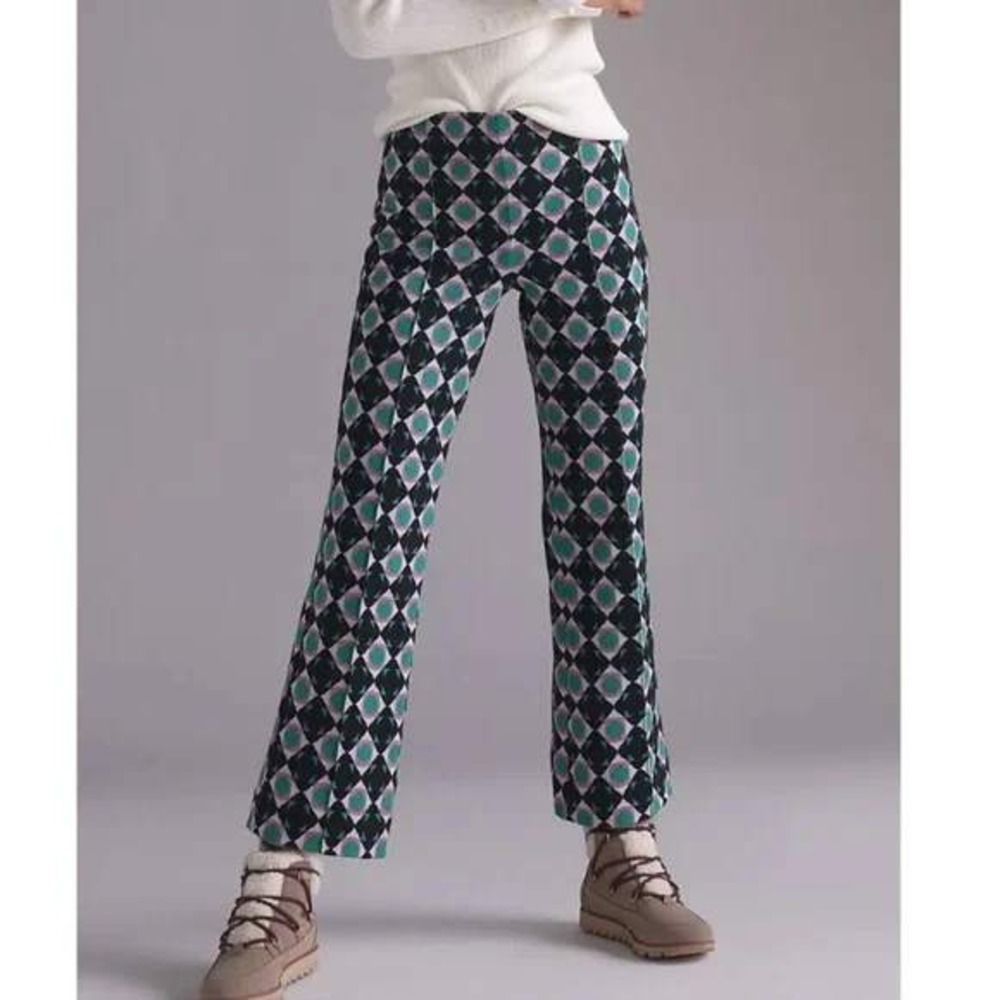 Anthropologie Maeve The Margot Kick Flare Cropped Geometric Black Motif Pants 2X